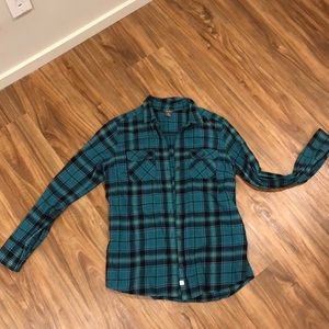 Teal flannel from Eddie Bauer.